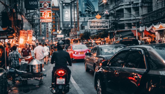 crowded and traffic place in downtown of bangkok